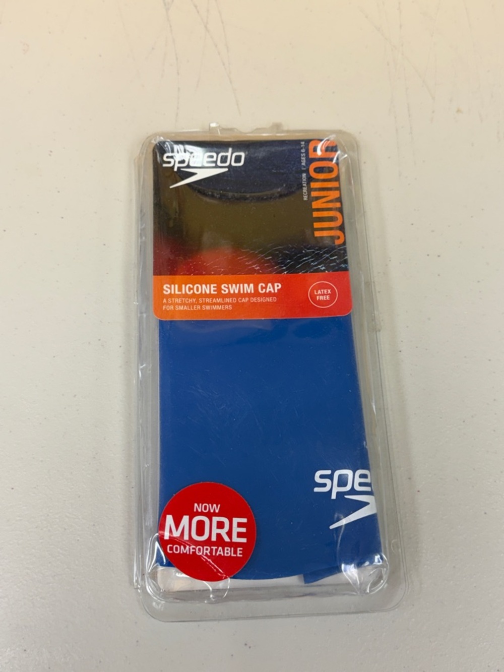 Speedo Junior Silicone Swim Cap ages 6-14 stretchy streamlined cap for smaller